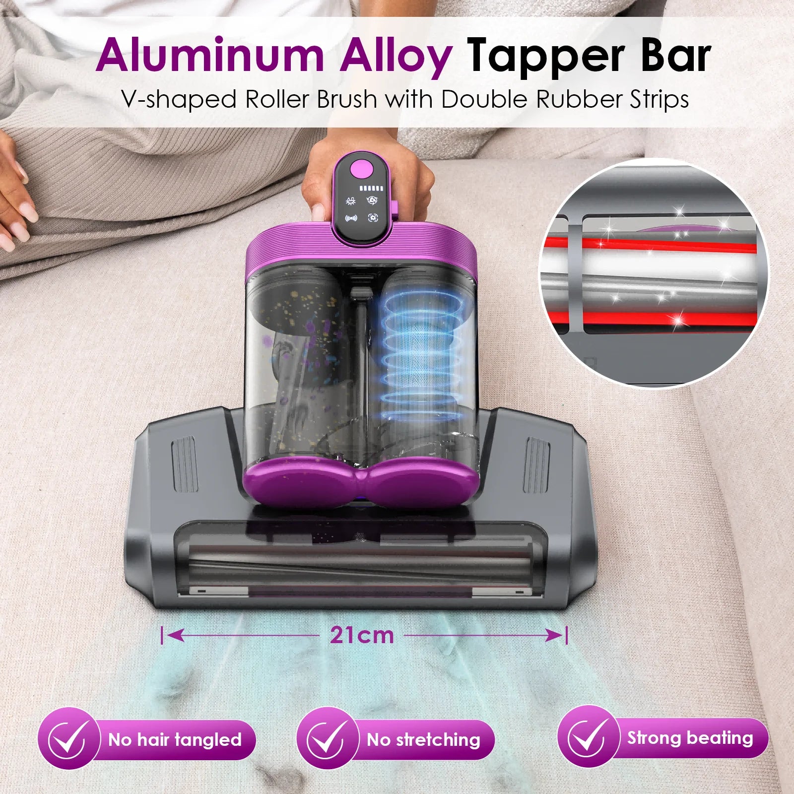 Cordless Mattress Vacuum, 18Kpa/30Mins Bed Vacuum Cleaner with HEPA Filter, UV-C Light, and Ultrasonic Tech