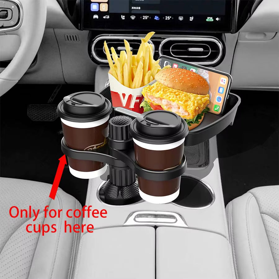 Dual Cup Holder Expander Adjustable for 360°Rotating Multifunctional Car Seat Cup Holder Snack Tray Drink Holder