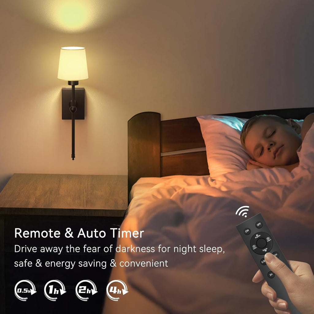 Battery Operated Wall Sconces Set of 2: Black Rechargeable Wall Lights with 6000