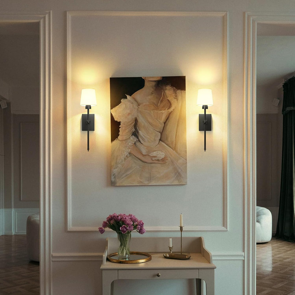 Battery Operated Wall Sconces Set of 2: Black Rechargeable Wall Lights with 6000