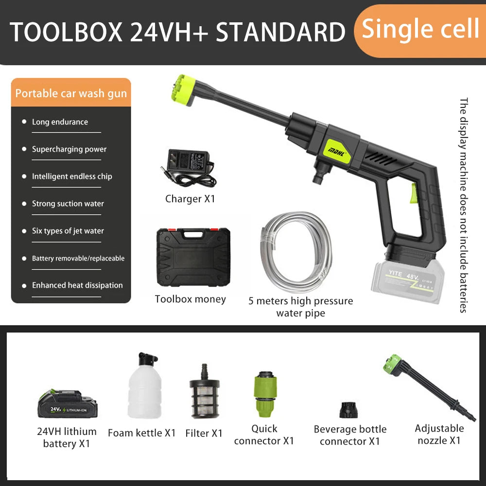 Cordless Pressure Washer Household Portable Car Wash Highpressure Water Gun Turbocharged High-Power Electric Car Washing Machine